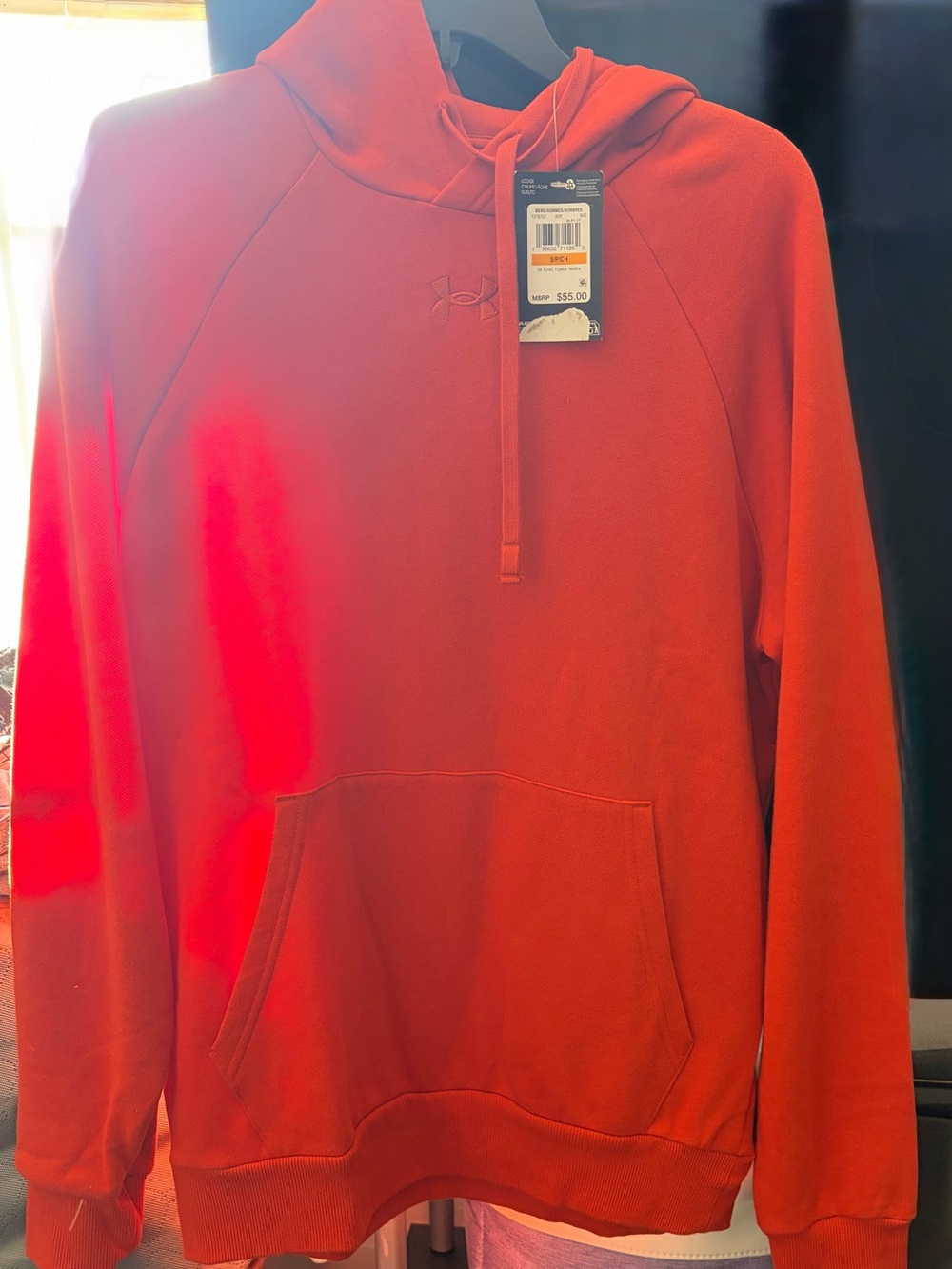 NWT !Under Armour Men's Orange Hooded Pullover Sweatshirt